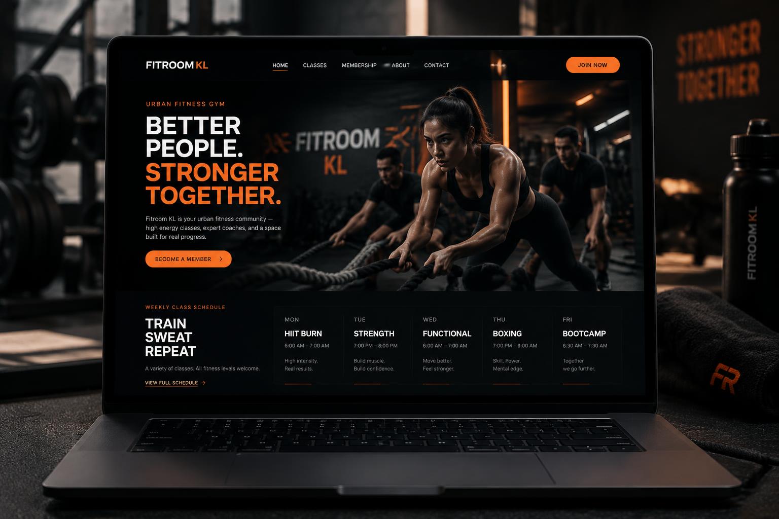 Kinetic Athletic Club gym website concept with a class schedule and membership signup