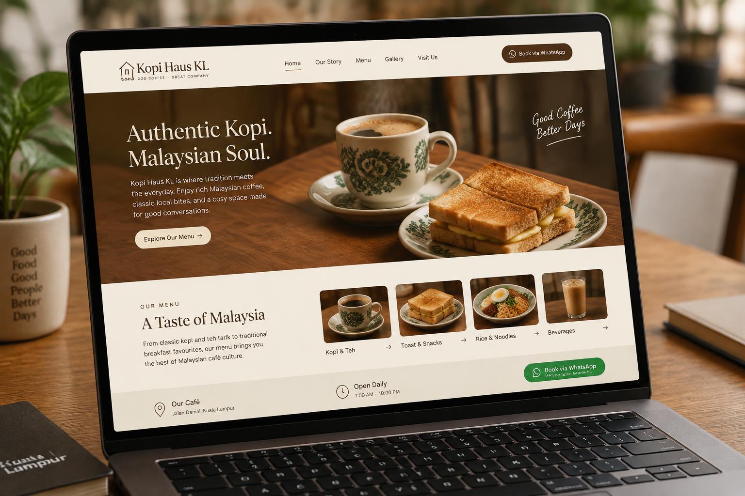 Kissa Coffee Lab café website concept with an online menu and WhatsApp booking