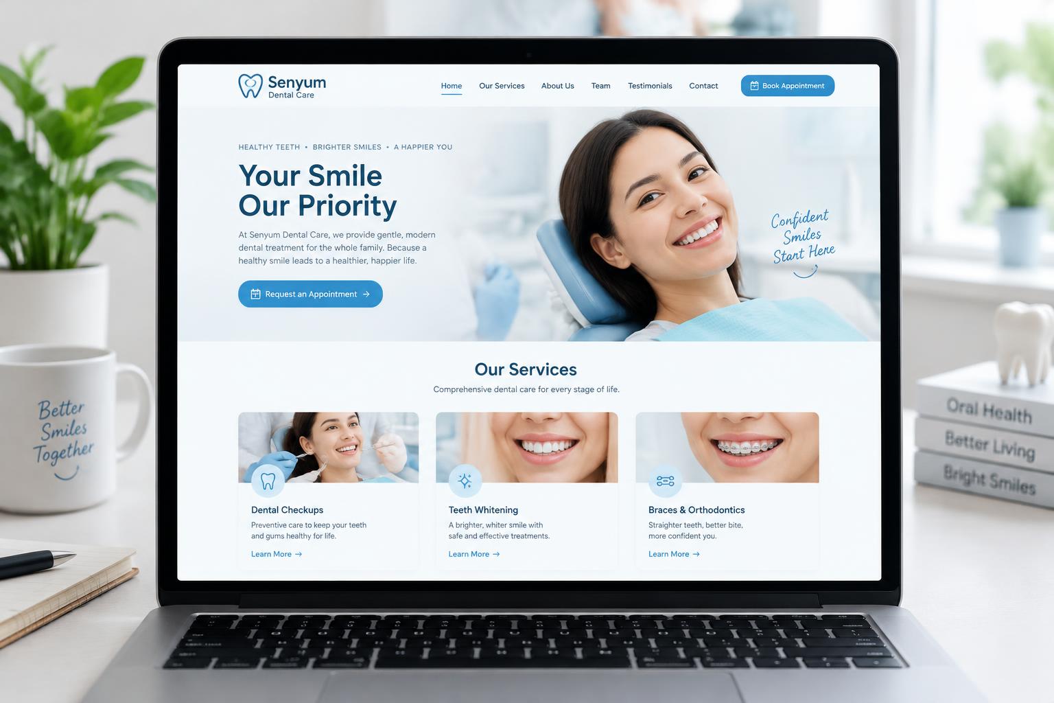 Sora Dental Studio clinic website concept with service pages and appointment requests